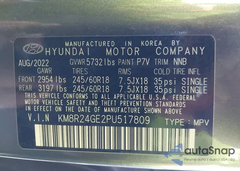2023 Hyundai Palisade Sel from USA, damaged, VIN KM8R24GE2PU517809